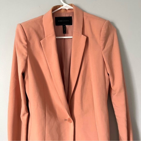 BCBGMaxAzria β’ peach moto open blazer jacket with knit stretch panels - Picture 5 of 16
